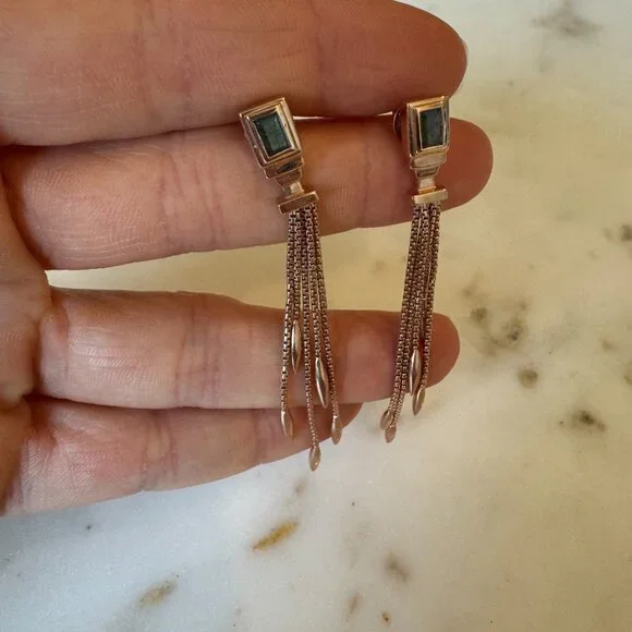 MONICA VINADER Rose Gold Vermeil Baja Deco Thin Labradorite Cocktail Earrings - Picture 5 of 13